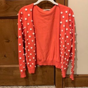 Darling red cardigan with white flowers
